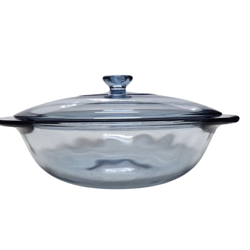 Vintage Anchor Hocking Blue Glass 2qt Casserole Dish w/ Lid Oven Safe Cookware